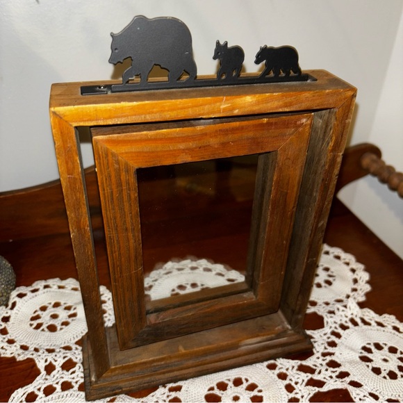 Vintage Swivel Photo Frame withh Iron Black Bears 3.5x5” Weathered Wood Rustic - Picture 6 of 10